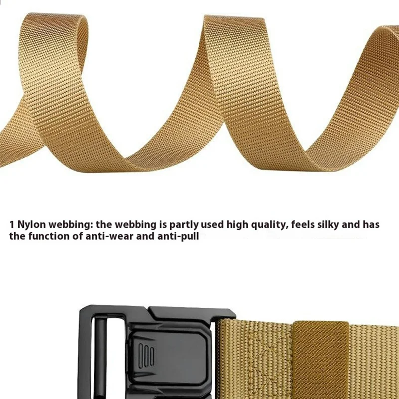 SN-P113 125x3.8cm Men's Nylon Web Tactical Belt Adjustable Work Belt with Zinc Alloy Buckle - Khaki
