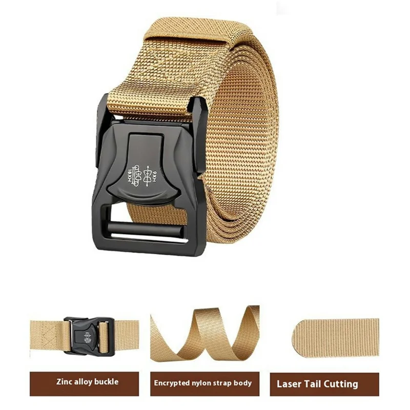 SN-P104 125x3.8cm Men's Nylon Webbing Belt Tactical Training Work Belt with Zinc Alloy Buckle - Khaki