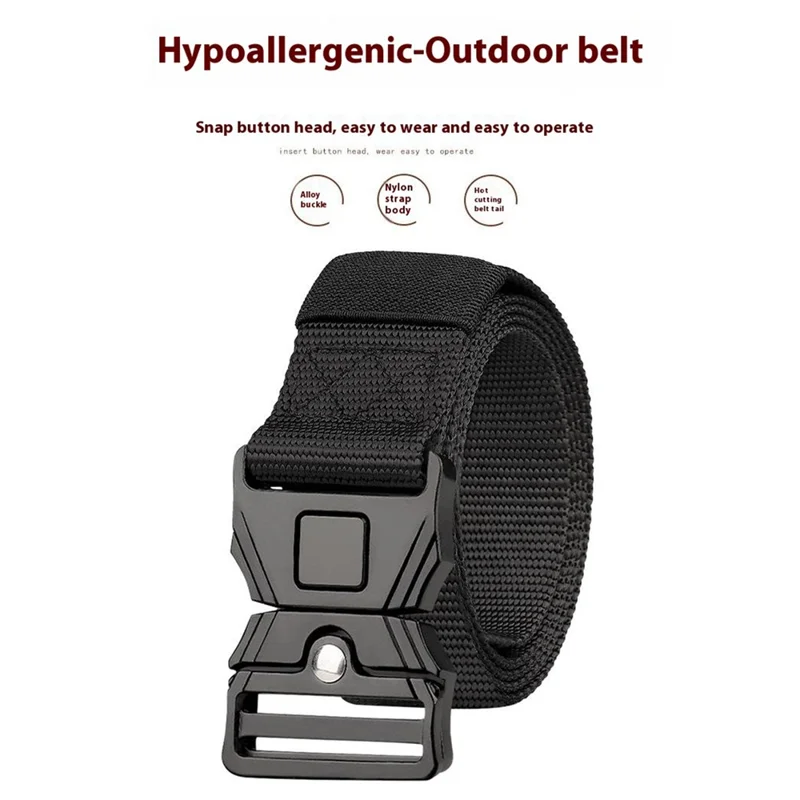 SN-P118 125x3.8cm Men's Nylon Webbing Belt Tactical Training Work Belt with Zinc Alloy Press-Type Buckle - Black