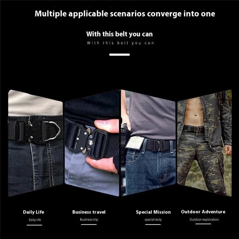 SN-P118 125x3.8cm Men's Nylon Webbing Belt Tactical Training Work Belt with Zinc Alloy Press-Type Buckle - Black