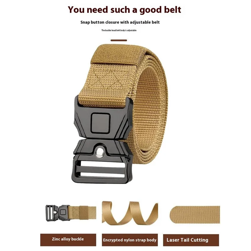 SN-P118 125x3.8cm Men's Nylon Webbing Belt Tactical Training Work Belt with Zinc Alloy Press-Type Buckle - Black