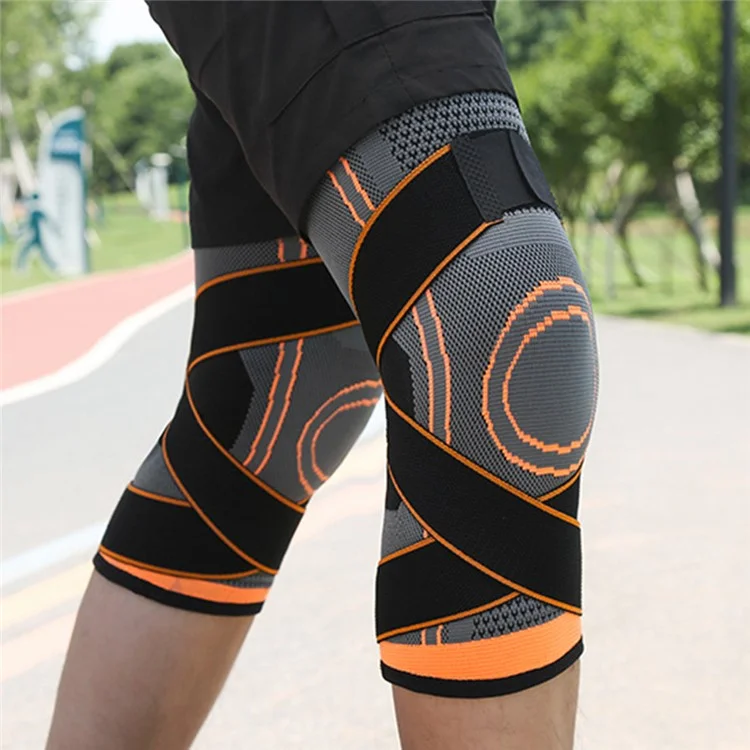 KYNCILOR AB023 Knee Compression Sleeve for Running Hiking Basketball 1/Pc Fitness Knee Support Brace Elastic Knee Protector with Straps - Orange/XXL