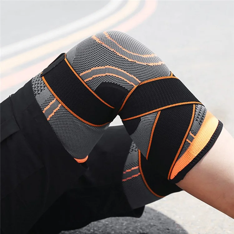 KYNCILOR AB023 Knee Compression Sleeve for Running Hiking Basketball 1/Pc Fitness Knee Support Brace Elastic Knee Protector with Straps - Orange/XXL