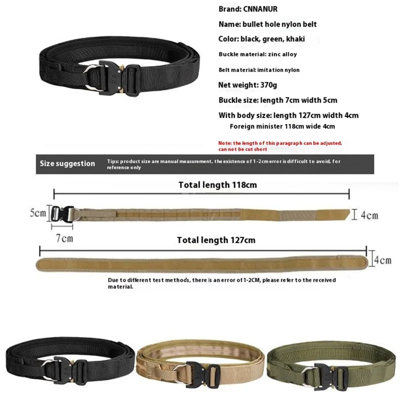 SN-074 Men's Nylon Webbing Belt Thickened Tactical Training Belt with Zinc Alloy Buckle - Black