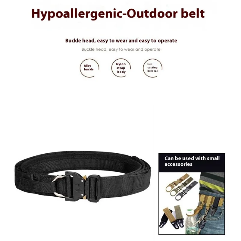 SN-074 Men's Nylon Webbing Belt Thickened Tactical Training Belt with Zinc Alloy Buckle - Black