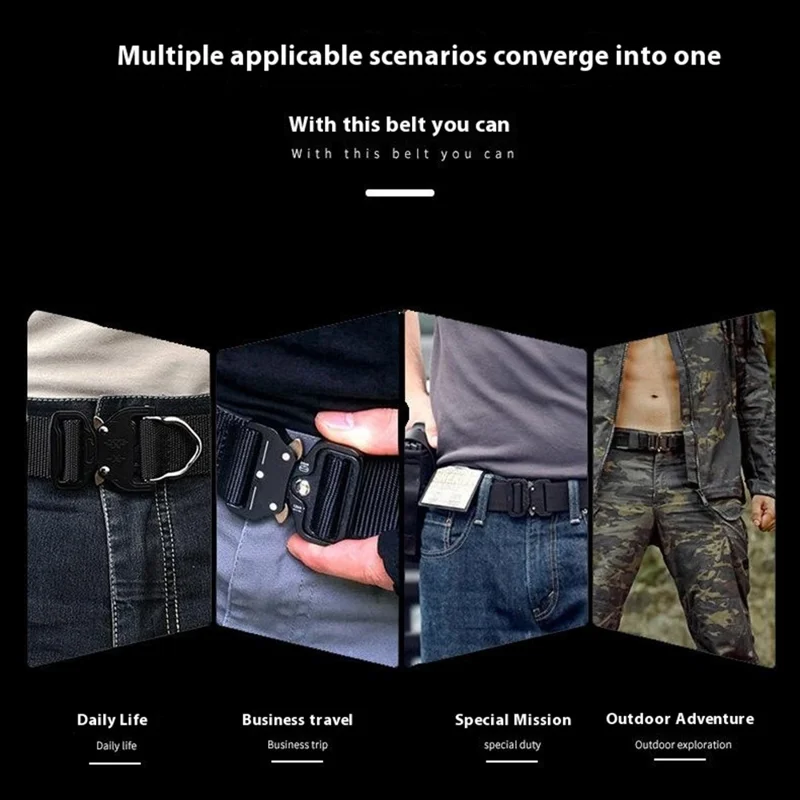 SN-074 Men's Nylon Webbing Belt Thickened Tactical Training Belt with Zinc Alloy Buckle - Black