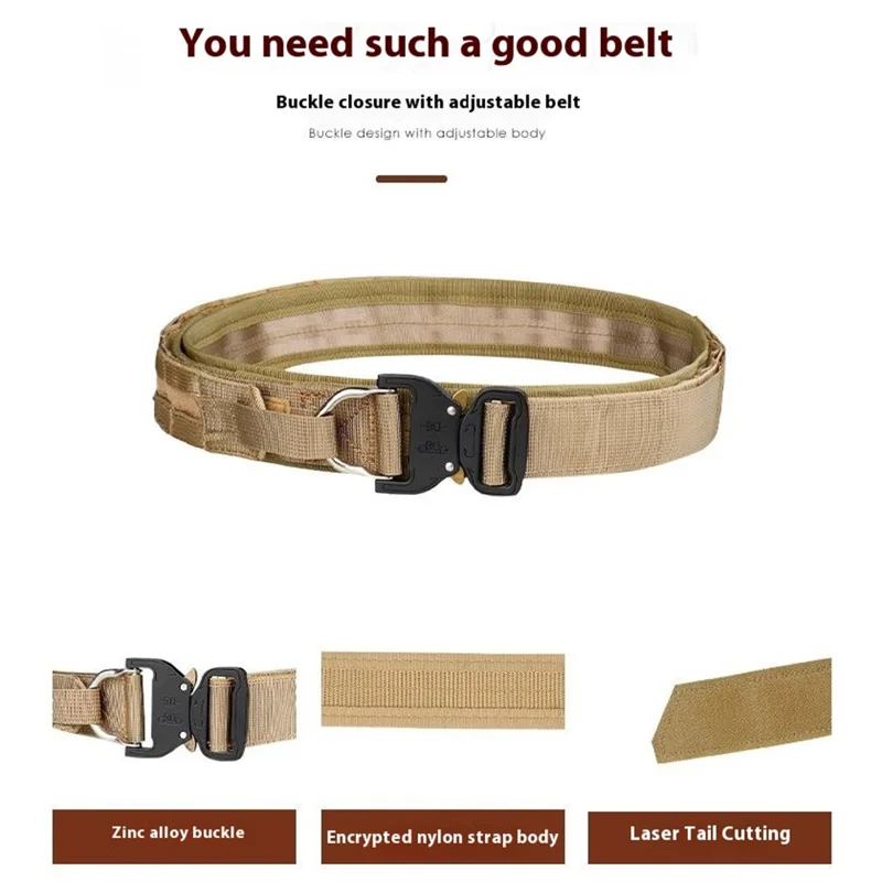SN-074 Men's Nylon Webbing Belt Thickened Tactical Training Belt with Zinc Alloy Buckle - Black