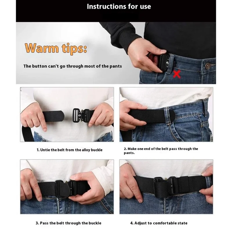 SN-074 Men's Nylon Webbing Belt Thickened Tactical Training Belt with Zinc Alloy Buckle - Black