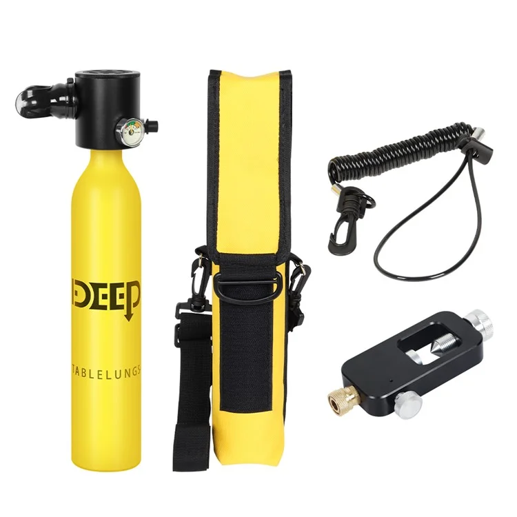 Dideep X3000 0,5l Mini Réservoir D'oxygène de Plongée de Plongée Avec Adaptateur + Lanière Anti-perd + Sac de Rangement, Style B - Jaune