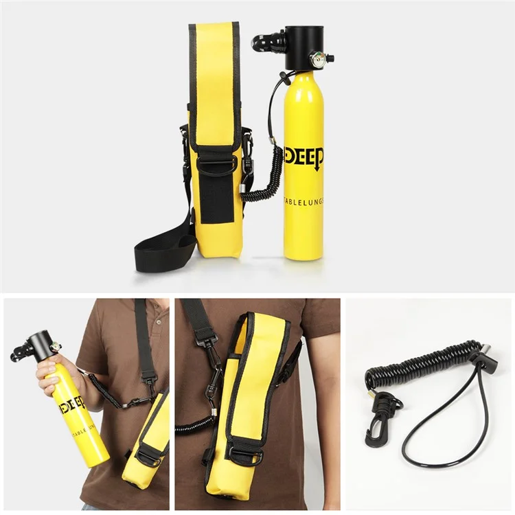 Dideep X3000 0,5l Mini Réservoir D'oxygène de Plongée de Plongée Avec Adaptateur + Lanière Anti-perd + Sac de Rangement, Style B - Jaune