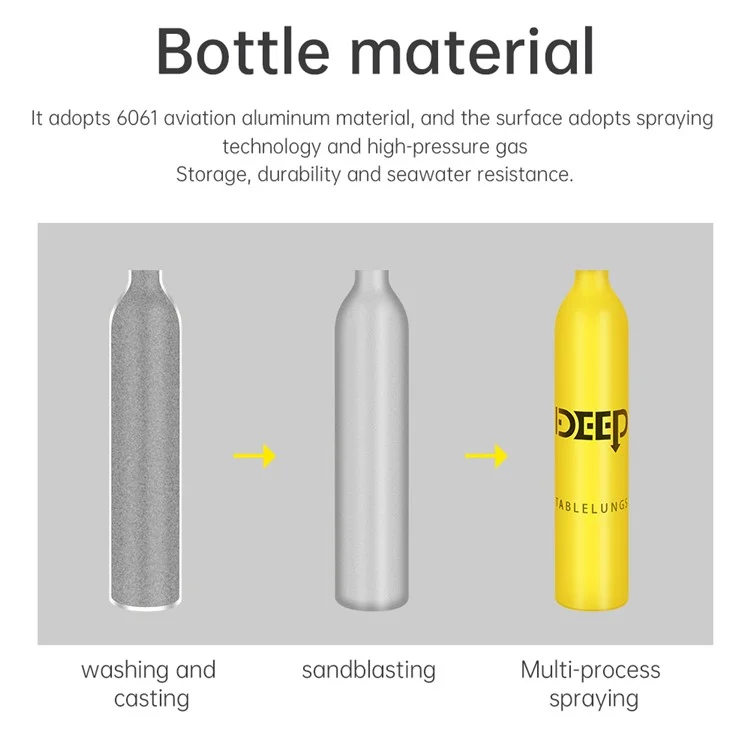 Dideep X3000 0,5l Mini Réservoir D'oxygène de Plongée de Plongée Avec Adaptateur + Lanière Anti-perd + Sac de Rangement, Style B - Jaune