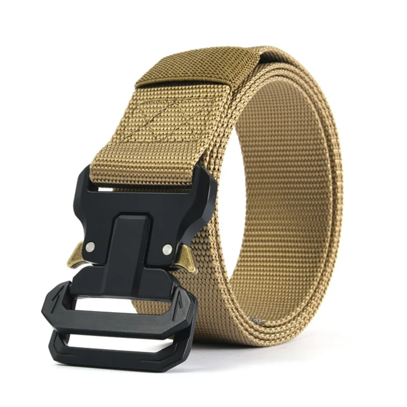 SN-P120 125x3.8cm Men's Nylon Webbing Belt Tactical Training Work Belt with Zinc Alloy Buckle - Khaki