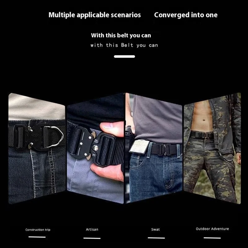 SN-P120 125x3.8cm Men's Nylon Webbing Belt Tactical Training Work Belt with Zinc Alloy Buckle - Khaki