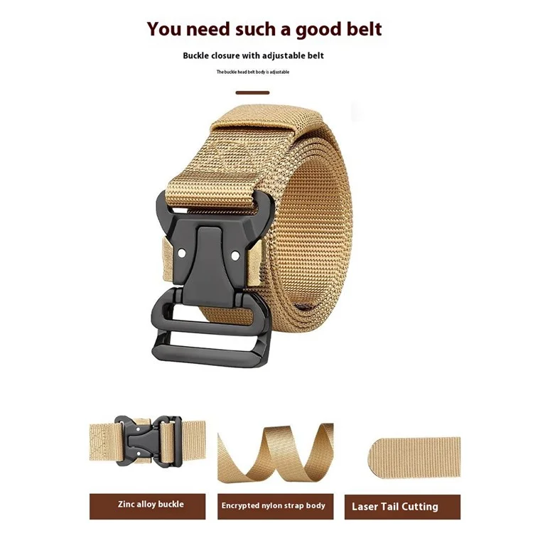 SN-P0102 3,8 cm Imitation Nylon Military Militank Release Tactical Belt For Men, Longueur: 125 cm - Noir