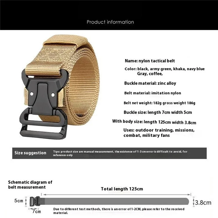 SN-P0102 3,8 cm Imitation Nylon Military Militank Release Tactical Belt For Men, Longueur: 125 cm - Noir