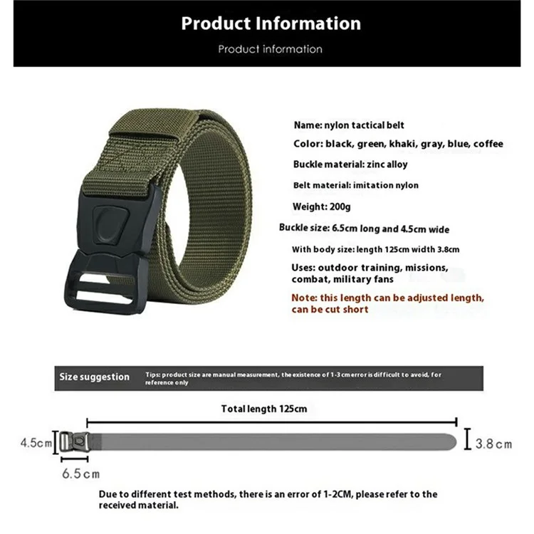 SN-P117 125 cm de Imitação Ajustável Nylon Cistão Militar Liberação Rápida Pressione o Cinto Tático da Fivela Para Homens - Verde