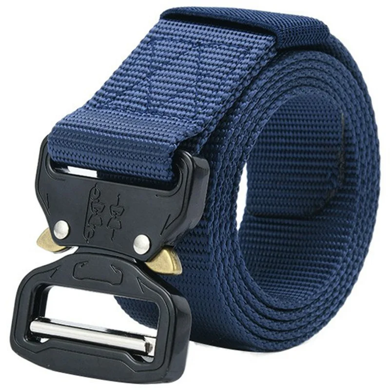 SN-P001 3.8cm Imitation Nylon Elastic Waistband with Quick Release Buckle Men Tactical Belt, Length: 125cm - Blue