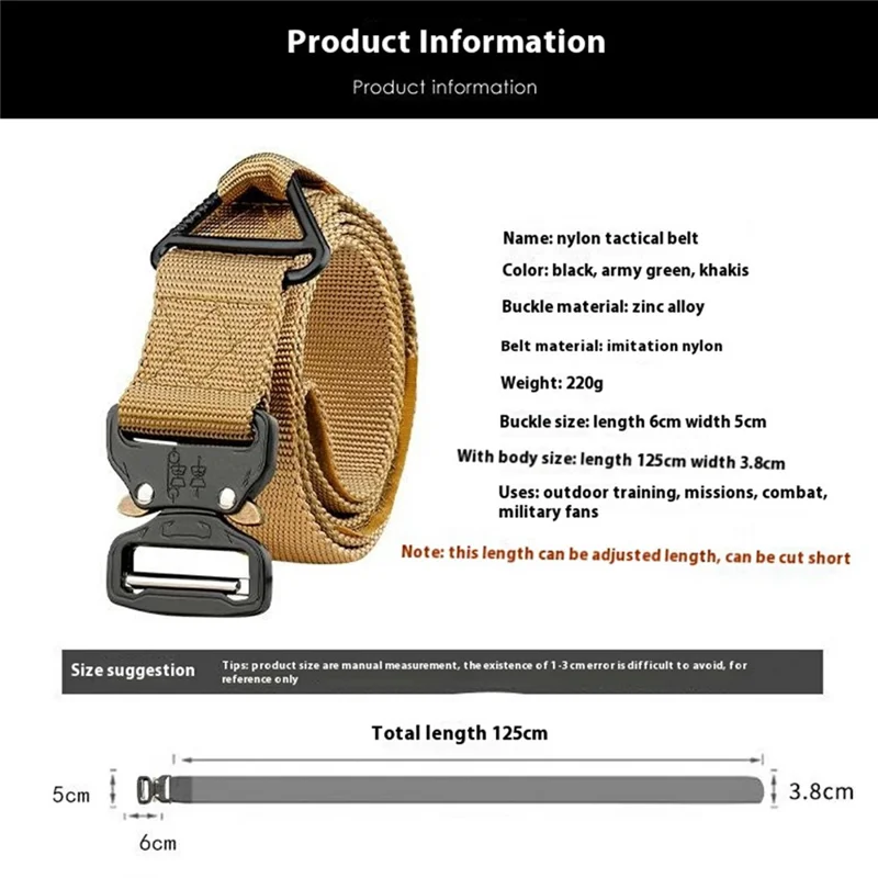 SN-P003 Treinamento ao ar Livre de 3,8 cm de Imitação de Cintura Tática de Cinto de Nylon Com Fivela de Liberação Rápida, Comprimento: 125cm - Preto