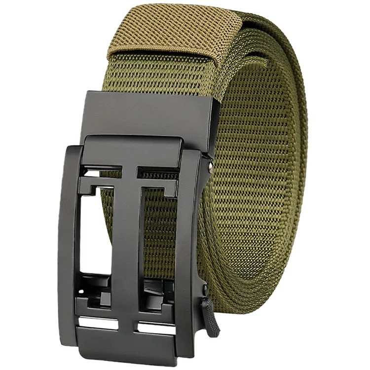 SN-P105 3.4cm Outdoor Men Waistband Imitation Nylon Tactical Belt with Zinc Alloy Automatic Buckle, Length: 125cm - Green