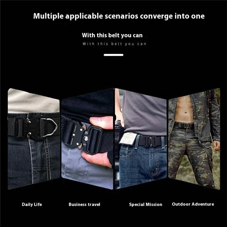 SN-P105 3.4cm Outdoor Men Waistband Imitation Nylon Tactical Belt with Zinc Alloy Automatic Buckle, Length: 125cm - Green