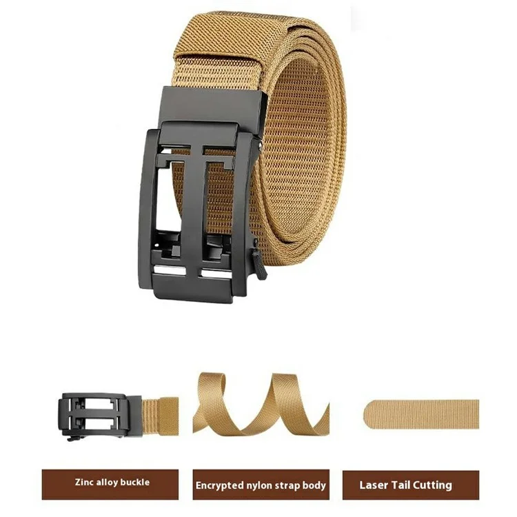 SN-P105 3.4cm Outdoor Men Waistband Imitation Nylon Tactical Belt with Zinc Alloy Automatic Buckle, Length: 125cm - Green
