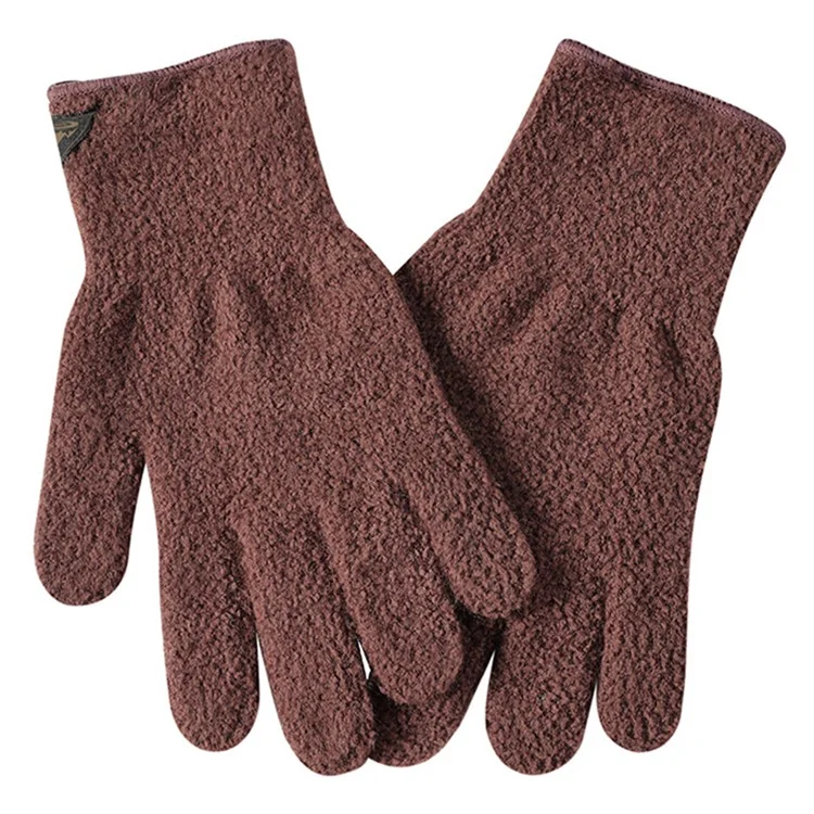 GOLOVEJOY DZ142 1 Pair Outdoor Cycling Winter Warm Gloves Solid Color Full Finger Knitted Gloves - Coffee L