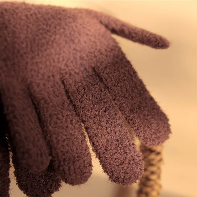 GOLOVEJOY DZ142 1 Pair Outdoor Cycling Winter Warm Gloves Solid Color Full Finger Knitted Gloves - Coffee L