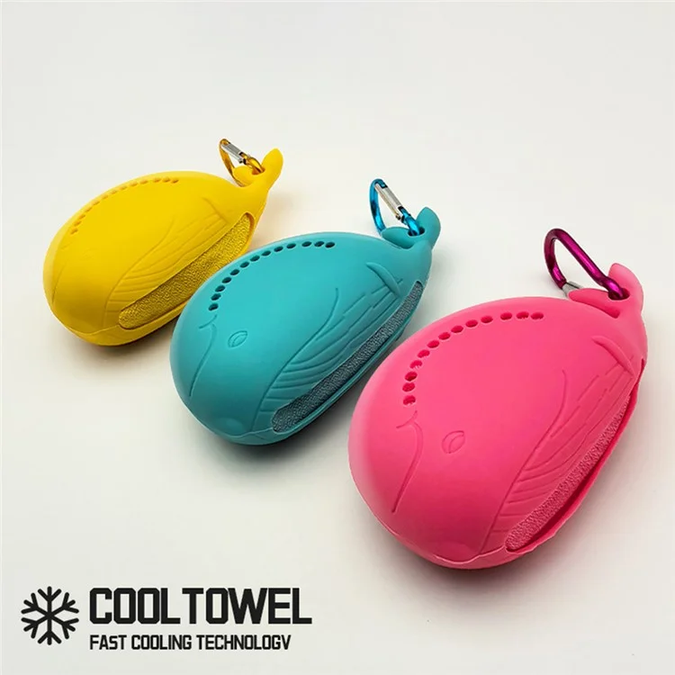 SGJ-58 40X40CM Nanofiber Ice Cooling Towel  Soft Breathable Chilly Towel with Cute Whale Storage Box for Camping Running Fitness - Red