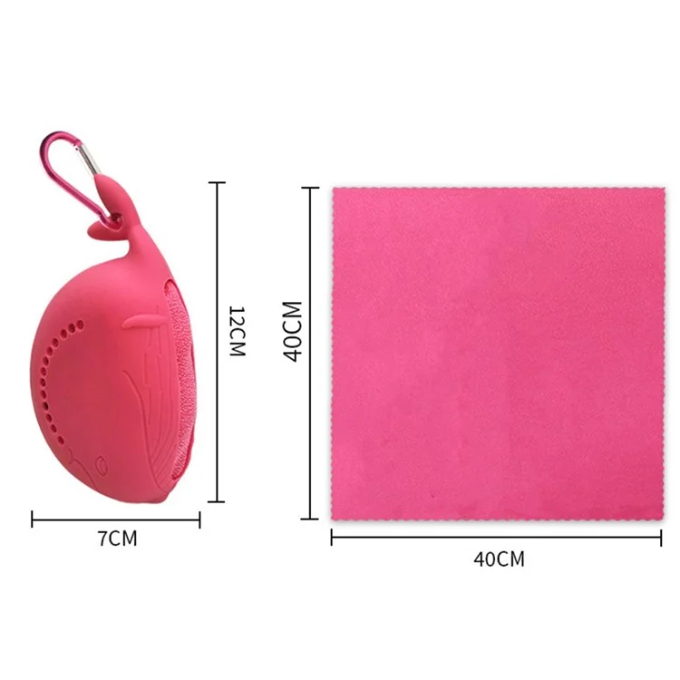 SGJ-58 40X40CM Nanofiber Ice Cooling Towel Soft Breathable Chilly Towel with Cute Whale Storage and PET Box for Camping Running Fitness - Red