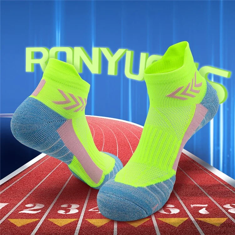 PORFIN JCB3009 1 Pair Breathable Low Cut Compression Running Socks for Men Women Marathon Cycling M Size 34-38 - Blue and Orange