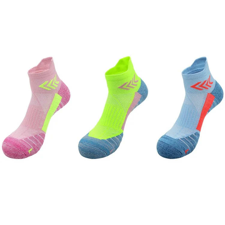 PORFIN JCB3009 1 Pair Breathable Low Cut Compression Running Socks for Men Women Marathon Cycling M Size 34-38 - Blue and Orange