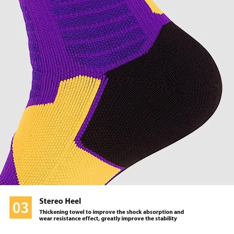 PORFIN DML7501 1 Pair Summer Breathable Sports Socks for Running Basketball Hiking Men Women L Size 39-44 Shoe Sizes - Black and Yellow