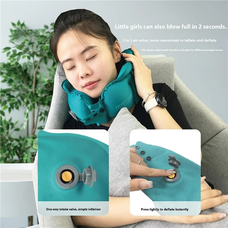 PICTET.FINO RH40 Almohada Inflable para el Cuello Portable y de Viaje - Verde