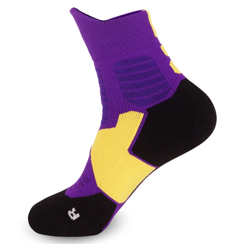 PORFIN EML8501 1 Pair Of Children Summer Basketball Socks Breathable Running Sports Socks for Boys Girls, M Size 34-38 - Purple and Red