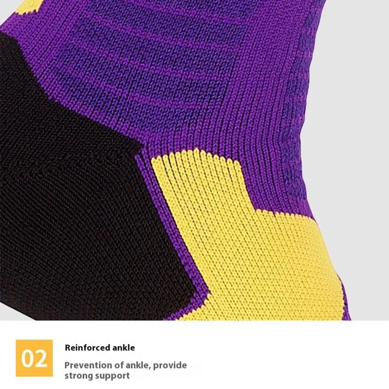 PORFIN EML8501 1 Pair Of Children Summer Basketball Socks Breathable Running Sports Socks for Boys Girls, M Size 34-38 - Purple and Red