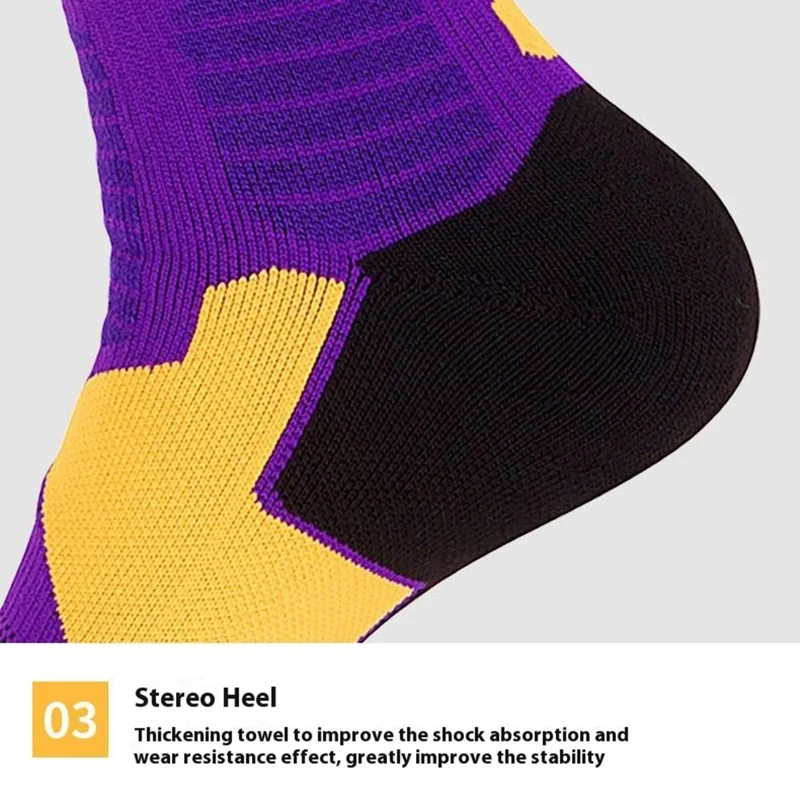 PORFIN EML8501 1 Pair Of Children Summer Basketball Socks Breathable Running Sports Socks for Boys Girls, M Size 34-38 - Purple and Red