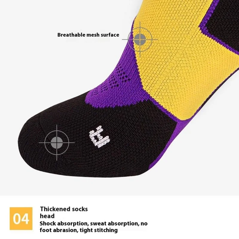 PORFIN EML8501 1 Pair Of Children Summer Basketball Socks Breathable Running Sports Socks for Boys Girls, M Size 34-38 - Purple and Red