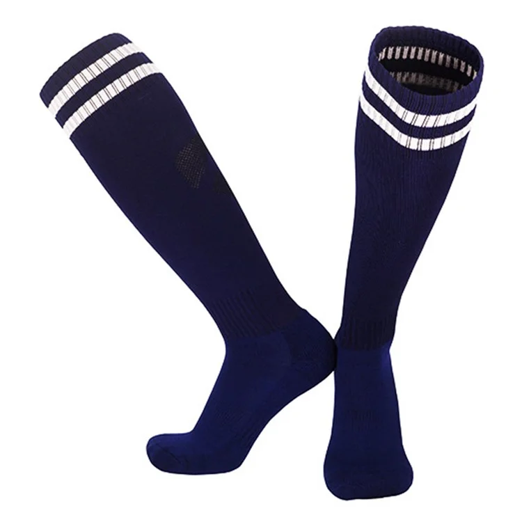LINGTU 1 Pair Stripe Knee High Soccer Socks Slip-Proof Sports Socks for Kids, M Size, 34-38 - Royal Blue and White