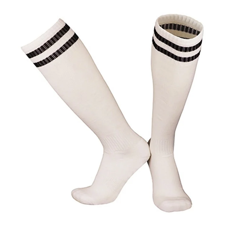 LINGTU 1 Par de Meias Altas de Futebol Listradas Antiderrapantes para Adultos, Tamanho L, 39-44 - Branco e Preto