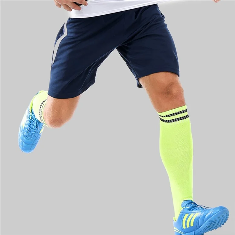 LINGTU 1 Par de Meias Altas de Futebol Listradas Antiderrapantes para Adultos, Tamanho L, 39-44 - Branco e Preto