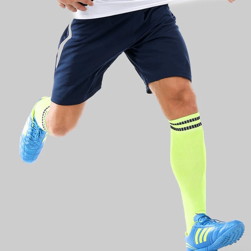 LINGTU 1 Pair Stripe Knee High Soccer Socks Slip-Proof Sports Socks for Adults, L Size, 39-44 - Black and White