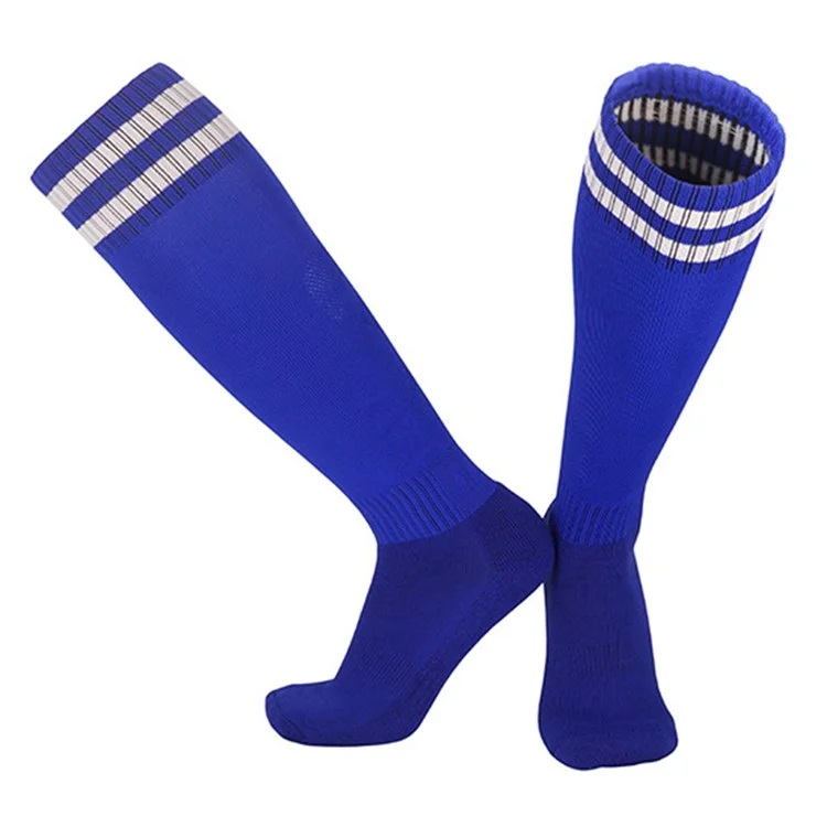 LINGTU 1 Pair Stripe Knee High Soccer Socks Slip-Proof Sports Socks for Adults, L Size, 39-44 - Blue and White
