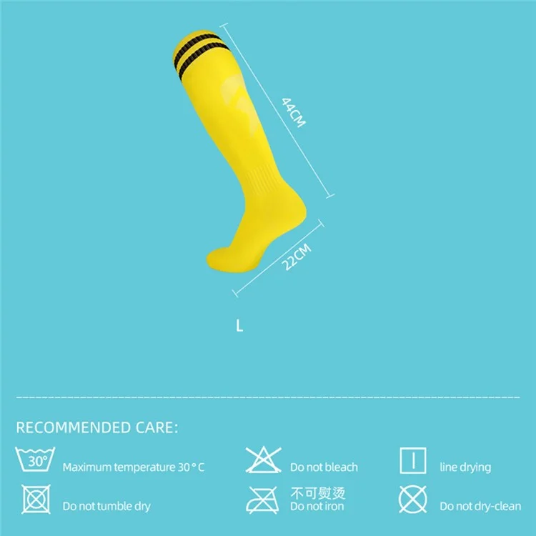 LINGTU 1 Pair Stripe Knee High Soccer Socks Slip-Proof Sports Socks for Adults, L Size, 39-44 -  Light Lake Blue and Black