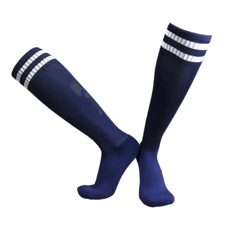 CDP503 1 Pair Outdoor Sports Long Tube Football Socks Striped High Socks for Kids, Size M - Navy Blue