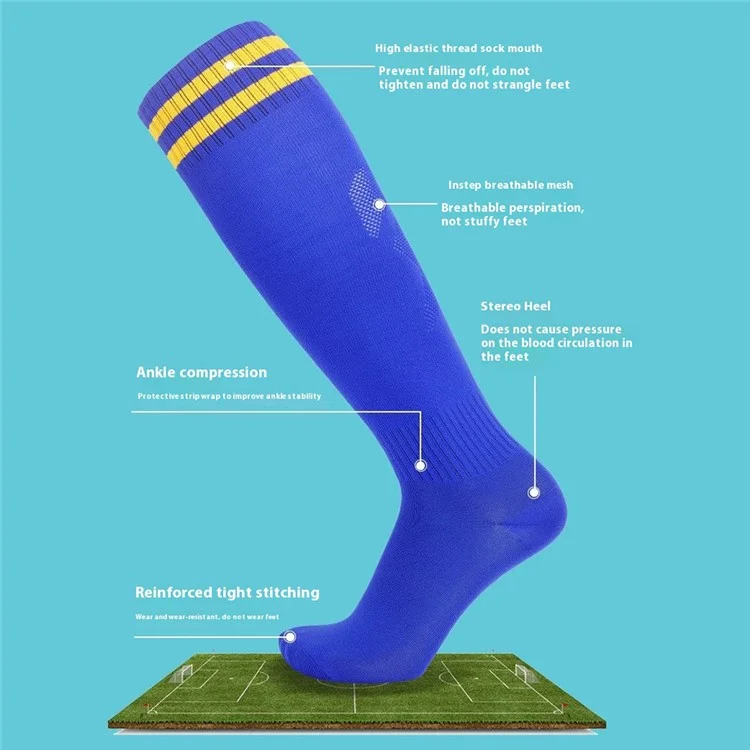 CDP503 1 Pair Outdoor Sports Long Tube Football Socks Striped High Socks for Kids, Size M - Navy Blue