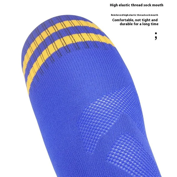 CDP503 1 Pair Outdoor Sports Long Tube Football Socks Striped High Socks for Kids, Size M - Navy Blue