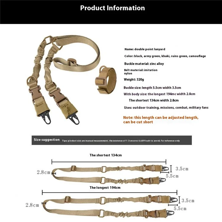 038-1 134-194 cm Séché de Pistolet Extérieur Réglable à Deux Points Sling CS CS Tactical Strap - Noir