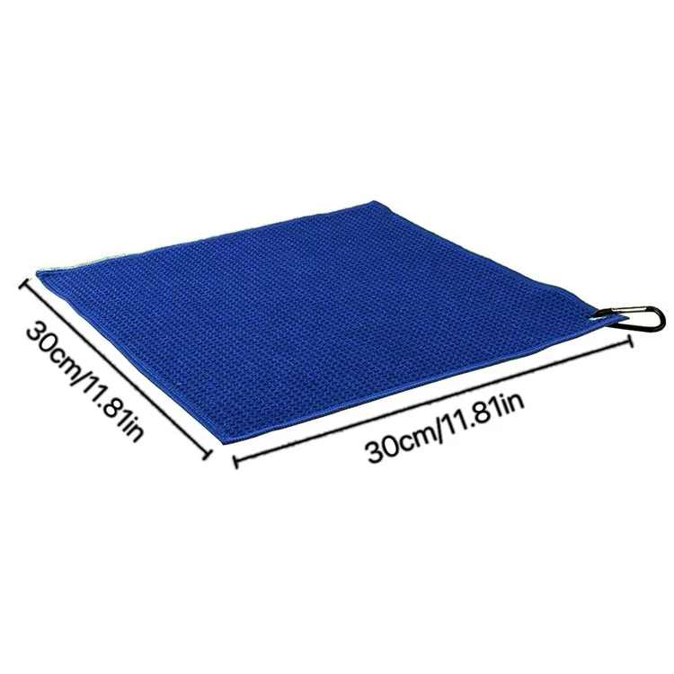 Serviette de Golf de Golf à Motif de Gaufre 30x30 cm Avec Crochet Serviette de Nettoyage en Microfibre Séchage Rapide - Bleu