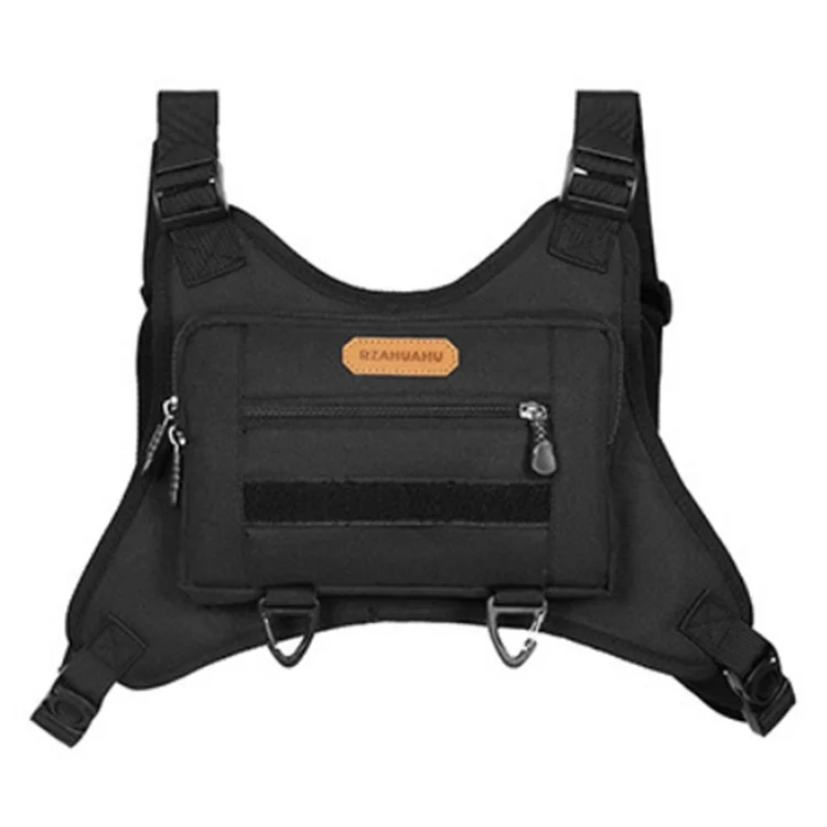 RZAHUAHU Waterproof Outdoor Bicycle Cycling Running Chest Bag 600D Oxford Cloth Tactical Vest Bag - Black