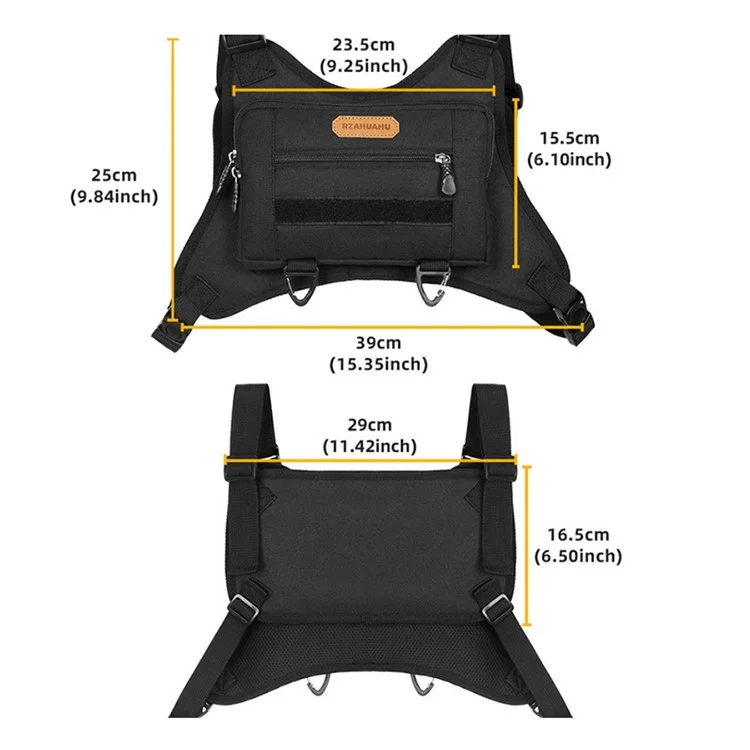 RZAHUAHU Waterproof Outdoor Bicycle Cycling Running Chest Bag 600D Oxford Cloth Tactical Vest Bag - Black